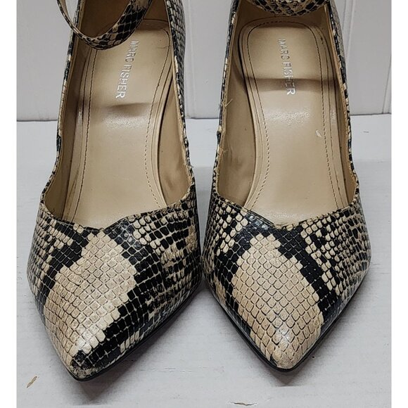 Marc Fisher Gilla 2 Snakeskin Pointed Toe Block Heel Ankle Strap Pumps Size 10M - Picture 2 of 16